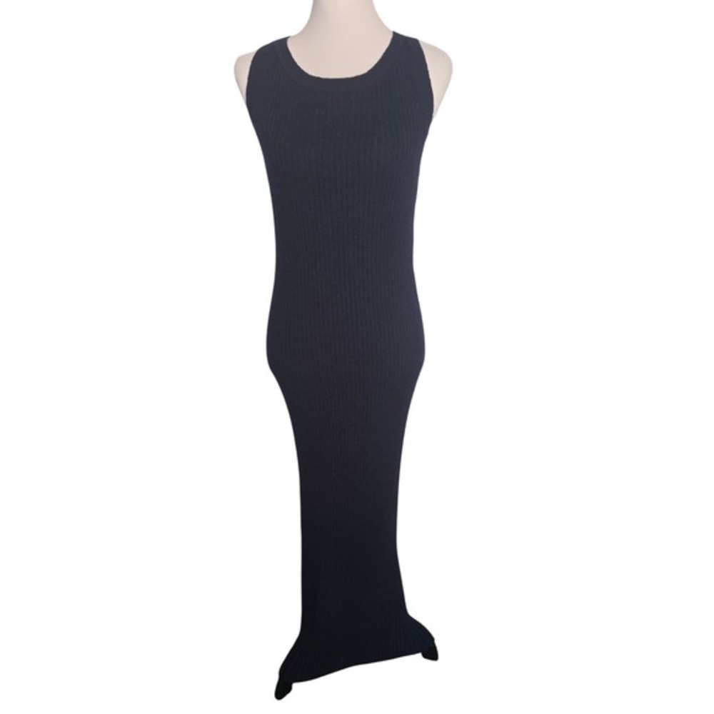 Saturday Sunday Anthropologie‎ Navy Blue Ribbed Knit Open Back Maxi Dress M